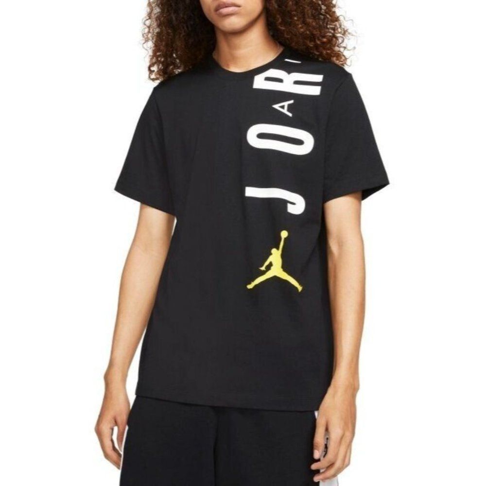 Men Jordan Air Short Sleeve T-shirt Black/White/Tour Yellow - CZ8402-012
